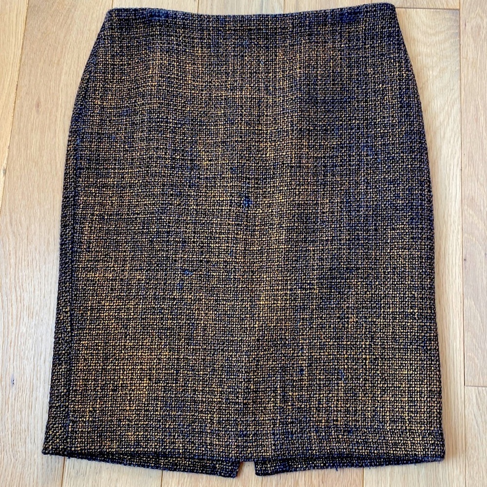 Talbots Woven Wool Blend Black Copper Metallic Skirt